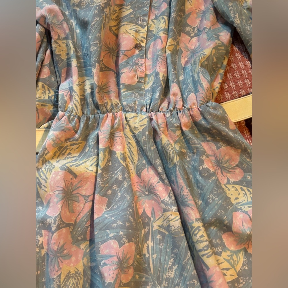 VINTAGE Pastel Floral Print Belted Women's Dress GOLDEN GIRLS 80s SIZE 10 - Picture 4 of 12